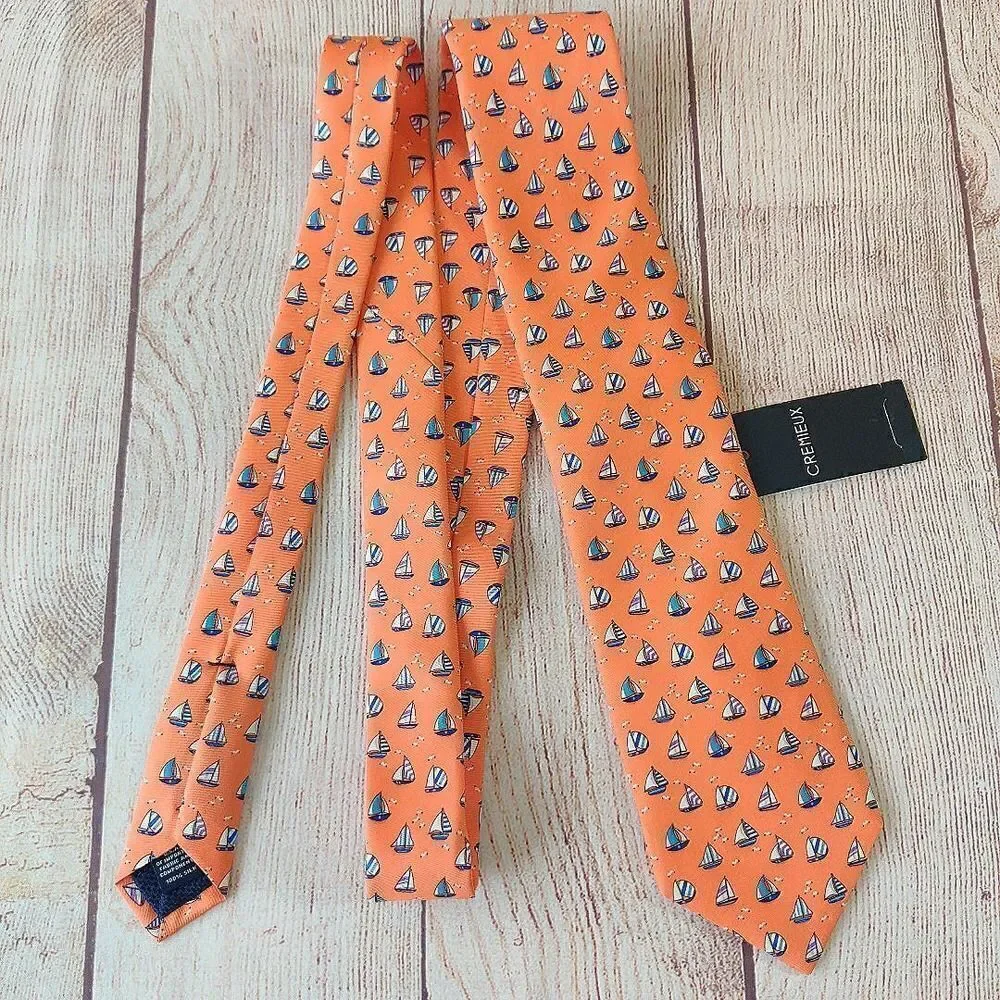 Daniel Cremieux 100% silk orange sailboat tie NWT